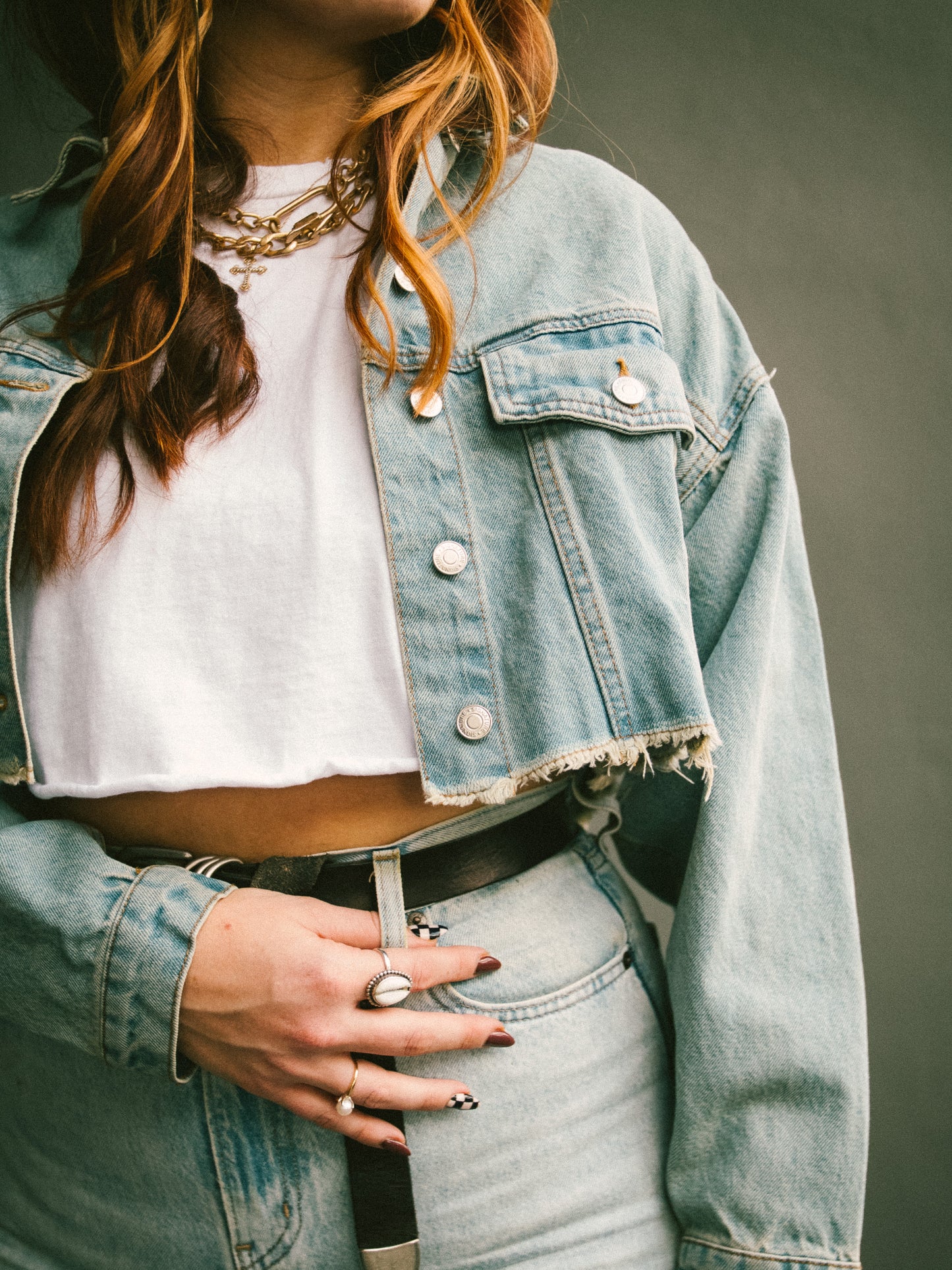 The Lion cropped light wash denim jacket